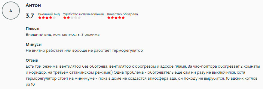 отзыв на тепловентилятор