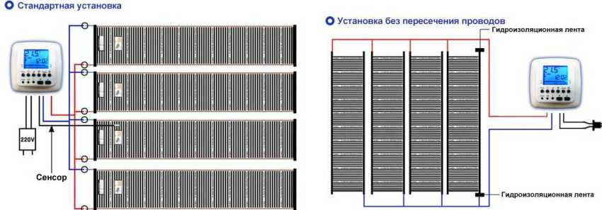 Две схемы подключения пленочного теплого пола под плитку. plenochnyj-teplyj-pol-raznovidnosti-infrakrasnyh-plenok-osobennosti-montazha-23